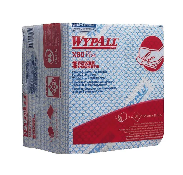 Șervețele reutilizabile WYPALL® X80 Plus, 1 strat, alb/albastru, pungă, 345 x 335 mm — Carl Roth, cod 1LYA.1