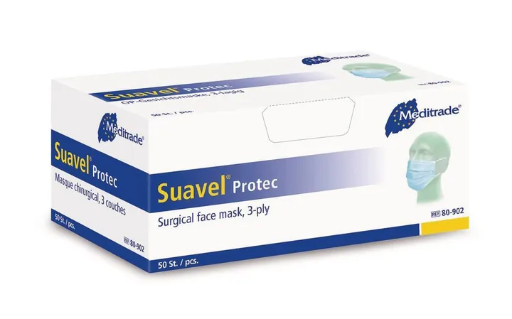 Măști medicale de față, Suavel Protec, tip IIR, albastre, 50 bucăți — Carl Roth, cod 1NY4.1