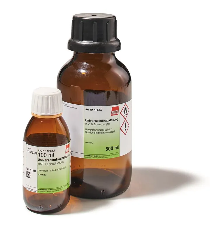 Soluție indicator universal, în etanol 50 %, denaturat, 500 ml, sticlă — Carl Roth, cod 1PET.2