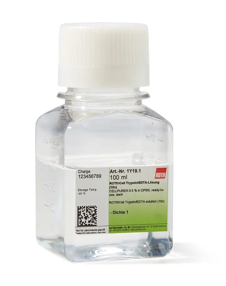 Soluție de tripsină/EDTA ROTI®Cell (10x), sterilă, 10x, CELLPURE®, 100 ml, plastic — Carl Roth, cod 1Y19.1