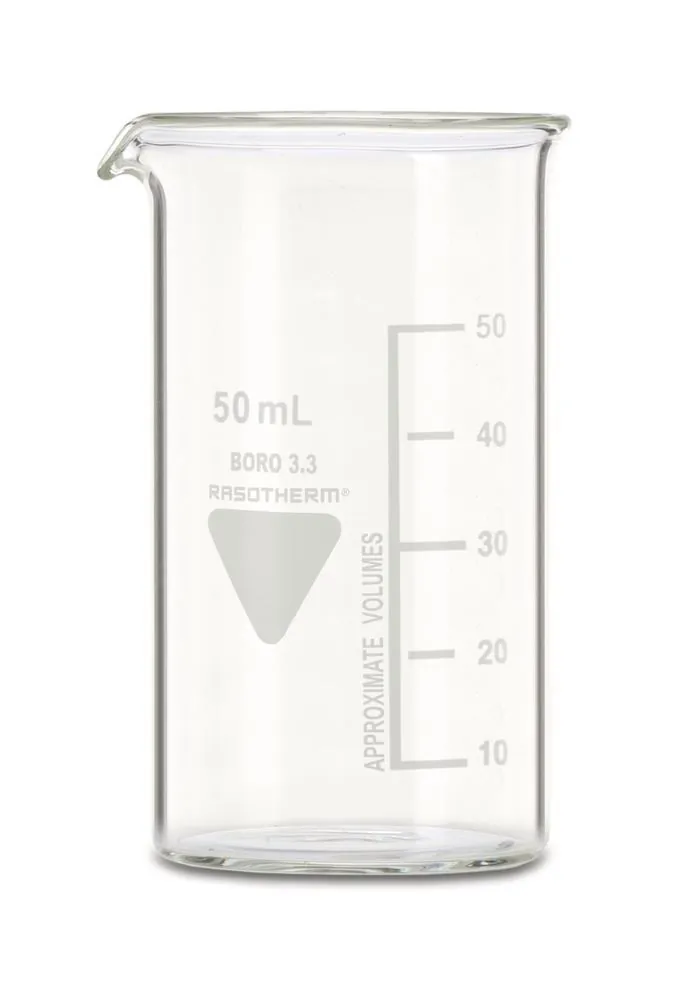 Pahar Berzelius RASOTHERM, înalt, 50 ml, 10 bucăți — Carl Roth, cod 1Y9A.1