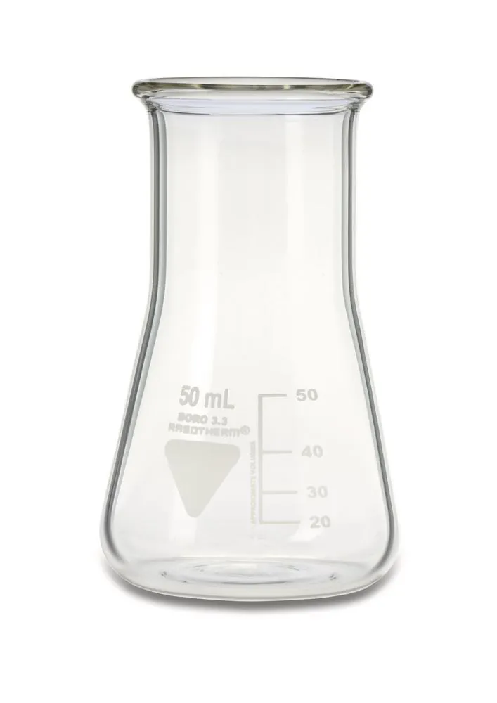 Balon Erlenmeyer RASOTHERM cu gât larg, 50 ml, 10 bucăți — Carl Roth, cod 1YAA.1