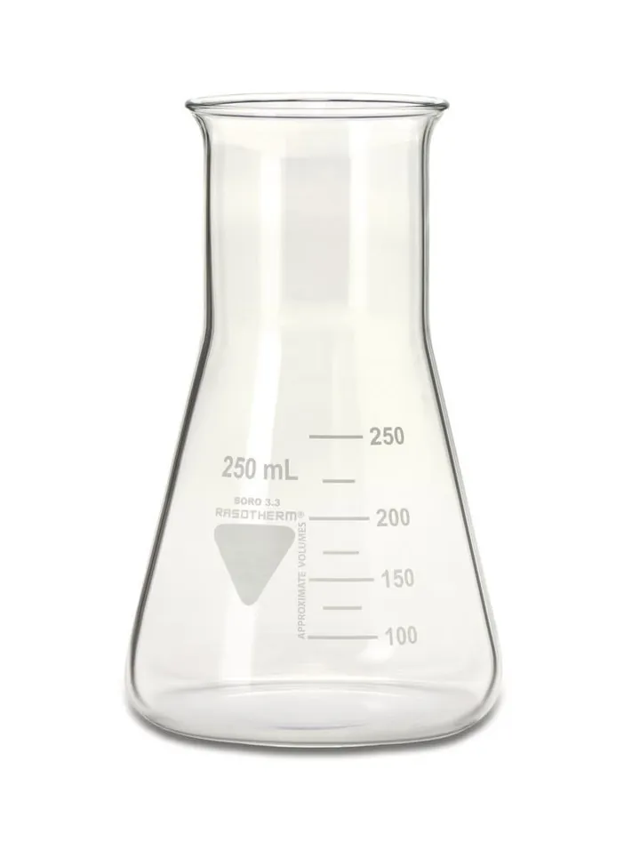 Balon Erlenmeyer RASOTHERM cu gât larg, 250 ml, 10 bucăți — Carl Roth, cod 1YAH.1
