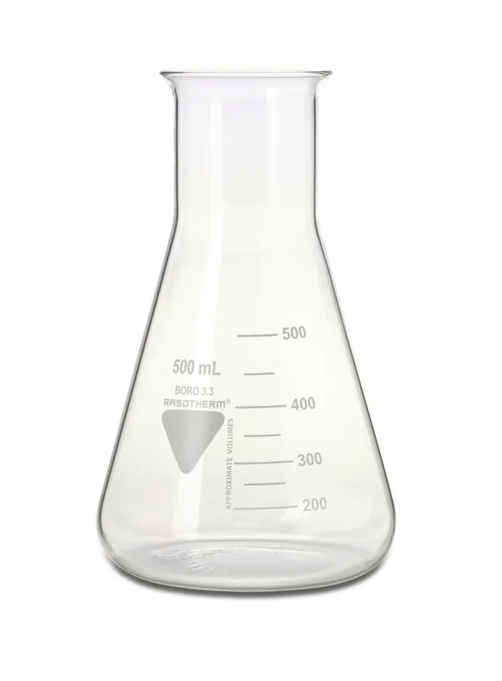 Balon Erlenmeyer RASOTHERM cu gât larg, 500 ml, 10 bucăți — Carl Roth, cod 1YAL.1