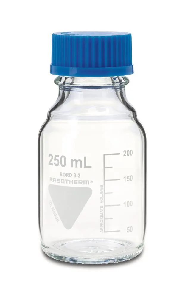 Sticlă RASOTHERM din sticlă transparentă cu filet, 250 ml, 10 bucăți — Carl Roth, cod 1YC9.1
