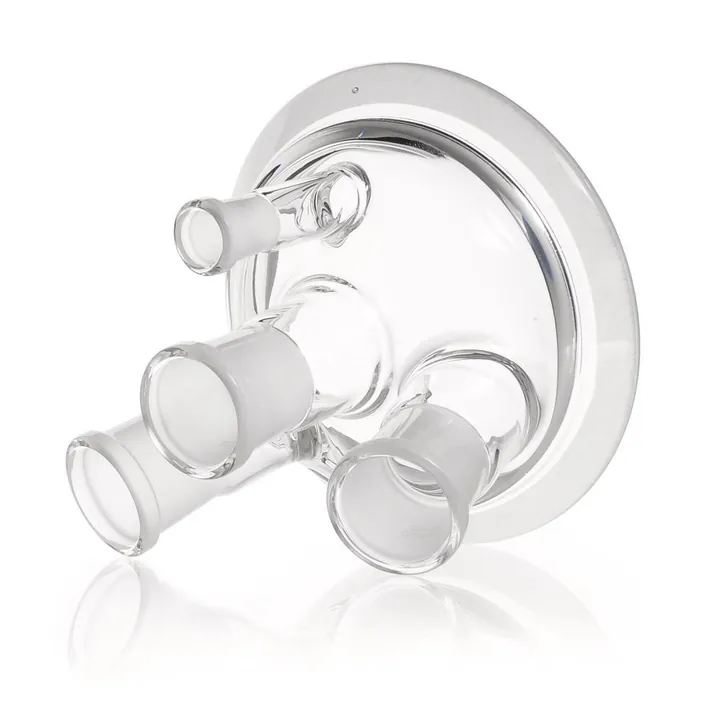 Capac cu flanșă plată DURAN® 4 gâturi cu gât central NS, 3 gâturi laterale înclinate — Carl Roth, cod 1YYH.1