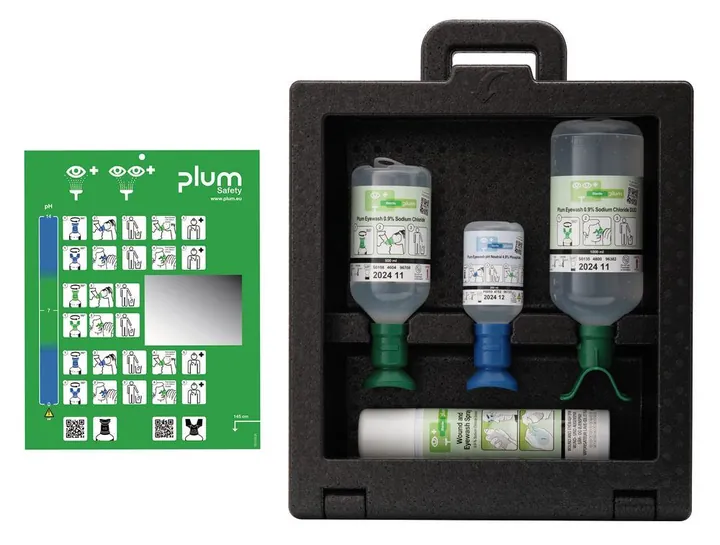 Stație de spălare a ochilor Plum iBox 3, cu 3 flacoane de spălare a ochilor și 1 spray pentru răni, 1 bucată — Carl Roth, cod 204A.1