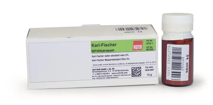 Standard de apă Karl Fischer ROTI®Hydroquant, pentru cuptor, solid, 5% H2O, 10 g, sticlă — Carl Roth, cod 207E.1