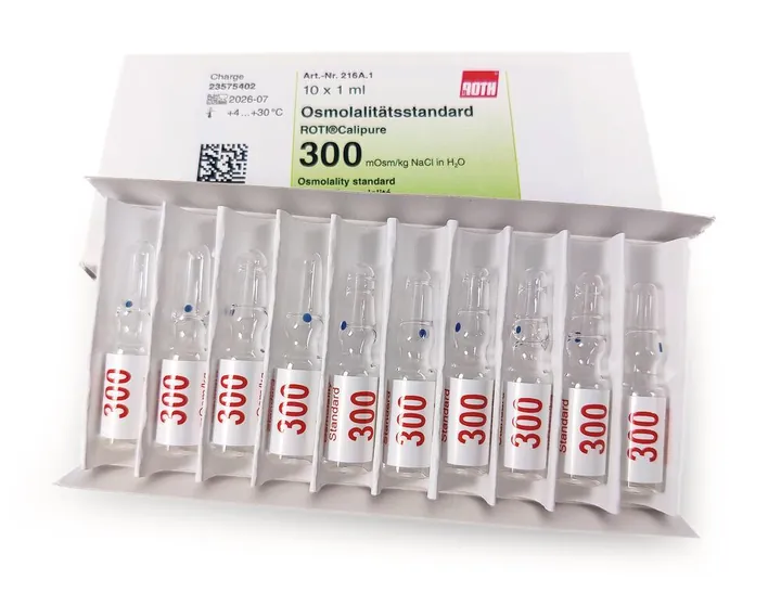 Standarde pentru osmolalitate, ROTI®Calipure 300 mOsm/kg H2O, 10 ml, fiolă de sticlă — Carl Roth, cod 216A.1