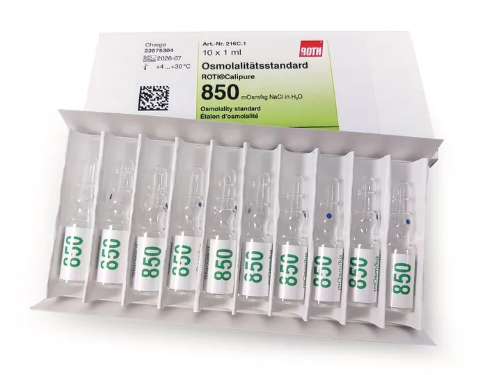 Standarde pentru osmolalitate, ROTI®Calipure 850 mOsm/kg H2O, 10 ml, fiolă de sticlă — Carl Roth, cod 216C.1