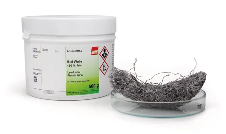 Lână de plumb, aprox. 99 %, fină, 500 g, plastic — Carl Roth, cod 2248.2