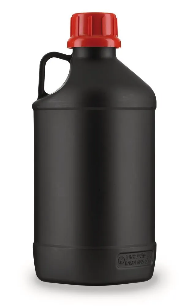 Sticlă cu gât îngust 308/310 negru, 2500 ml, mâner mic, spațiu încastrat pentru etichetă — Carl Roth, cod 256L.1