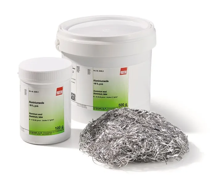 Lână de aluminiu, aprox. 99 %, grosieră, 500 g, plastic — Carl Roth, cod 2630.2