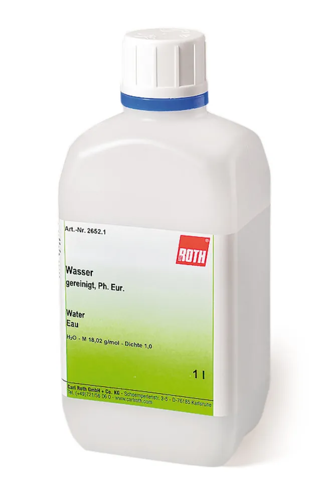 Apă purificată, Ph.Eur., USP, 1 l, plastic — Carl Roth, cod 2652.1