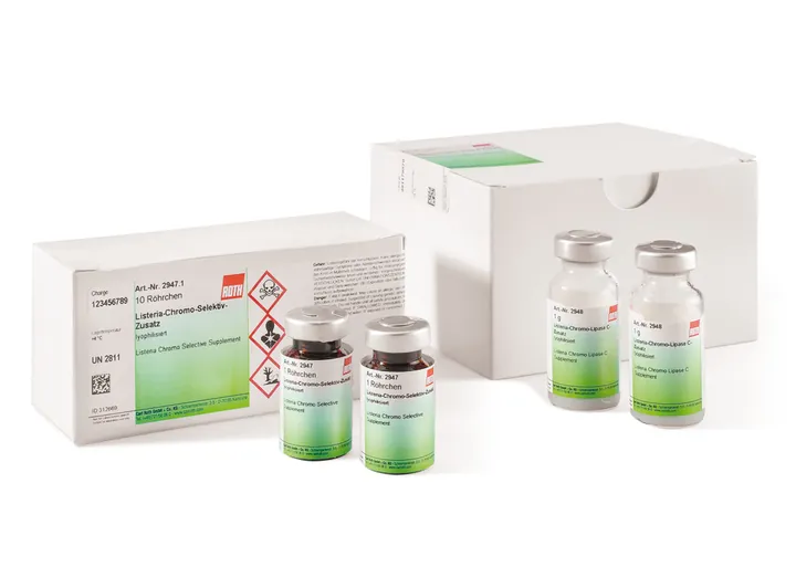 Supliment selectiv Listeria Chromo, liofilizat, 10 unități, sticlă — Carl Roth, cod 2947.1