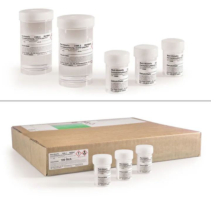 Recipiente preumplute ROTI®Histofix,, 54 unitate(ăți), 54 x 50 ml, 4 % formaldehidă — Carl Roth, cod 3105.2