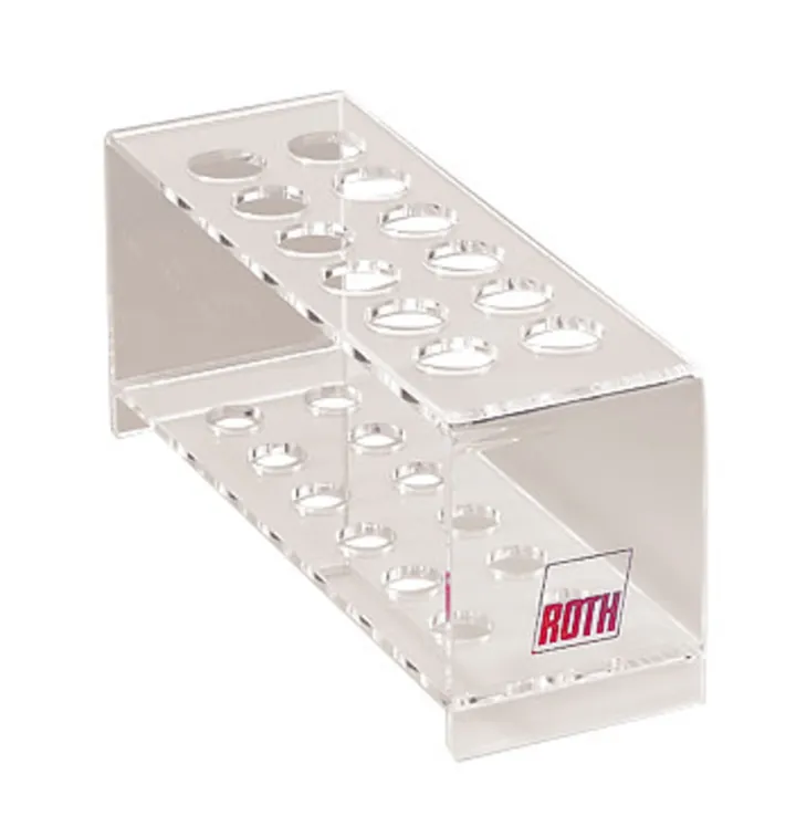 Suport pentru eprubete Rotilabo®-test, sticlă acrilică, 6 x 2 orificii, Ø orificiu 18 mm — Carl Roth, cod 5119.1