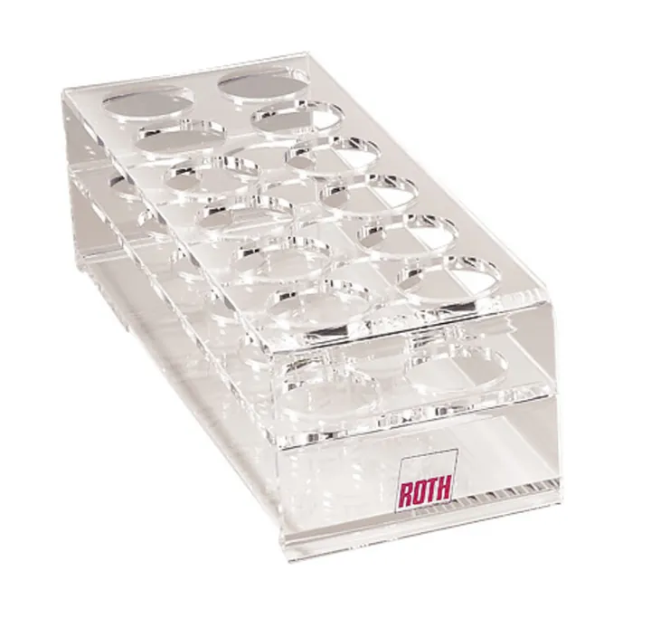 Suport pentru eprubete Rotilabo®-test, sticlă acrilică, 6 x 2 orificii, Ø orificiu 36 mm — Carl Roth, cod 5416.1