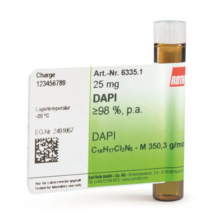 DAPI, min. 98 %, p.a., 100 mg, sticlă — Carl Roth, cod 6335.2