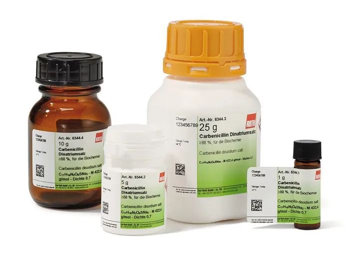 Carbenicilină sare disodică, min. 88 %, pentru biochimie, 10 g, sticlă — Carl Roth, cod 6344.4