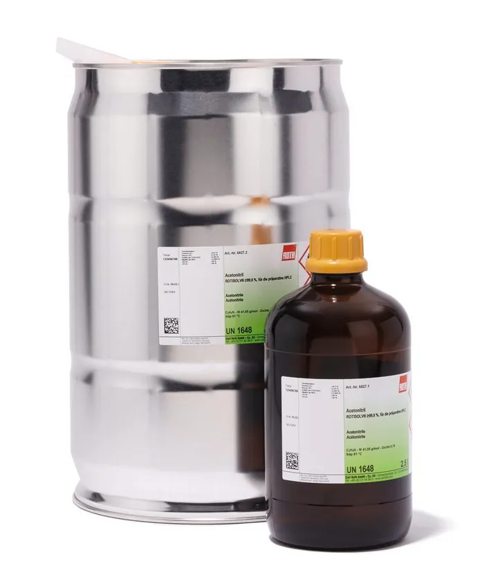 Acetonitril ROTISOLV®, min. 99,8 %, pentru HPLC preparativă, 25 l, tablă cositorită — Carl Roth, cod 6827.2