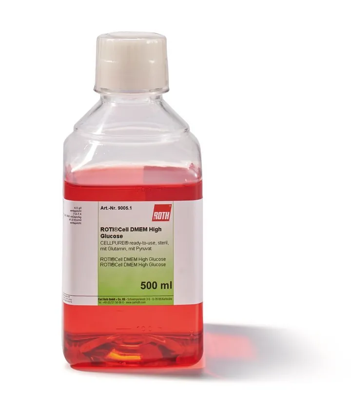 ROTI®CELL DMEM High Glucose, steril, cu glutamină, cu piruvat, 500 ml — Carl Roth, cod 9005.1