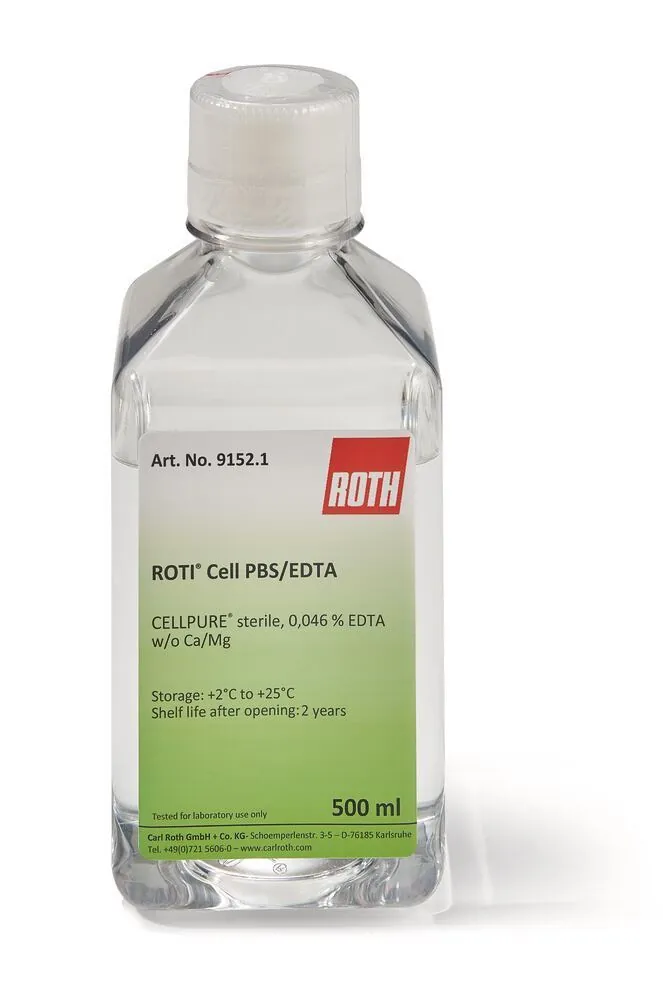 ROTI®CELL PBS/EDTA, steril, 0,046 % EDTA, fără Ca/Mg, 500 ml, plastic — Carl Roth, cod 9152.1