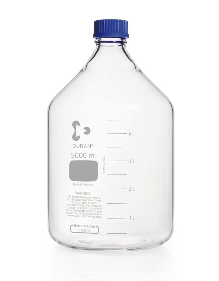 Flacon cu filet, DURAN®, transparent, cu inel de turnare și capac, PP, 5000ml — Carl Roth, cod A363.1