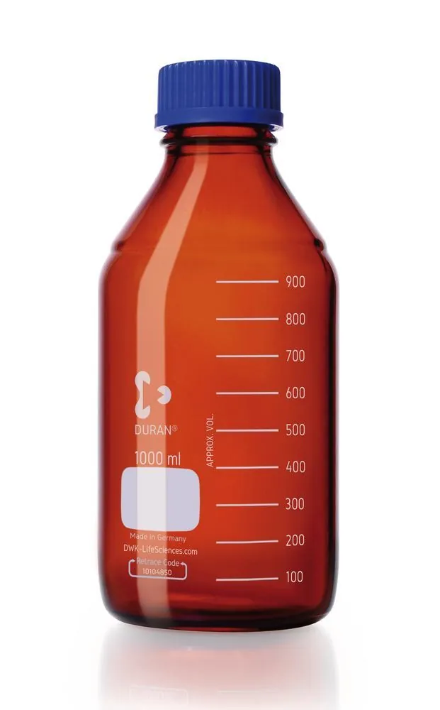 Flacon cu filet, DURAN®, ambră, cu inel de turnare și capac, PP, 1000ml — Carl Roth, cod A371.1