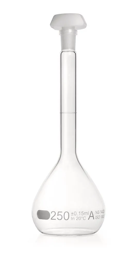 Balon cotat DURAN®-volumetric, cl. A, certificat individual, 250ml, gradație albastră — Carl Roth, cod AHT4.1