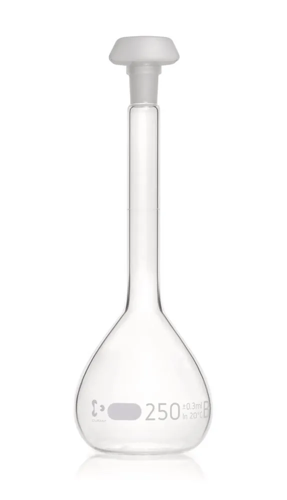 Balon cotat DURAN®-volumetric, clasa B, 250 ml, gradație albă, 2 bucăți — Carl Roth, cod AHX7.1