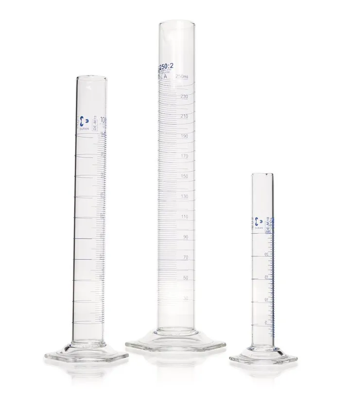 Cilindru gradat DURAN®-meas., cl. A, gradații albastre, 50 ml, gradații 1 ml, formă înaltă — Carl Roth, cod AKA5.1