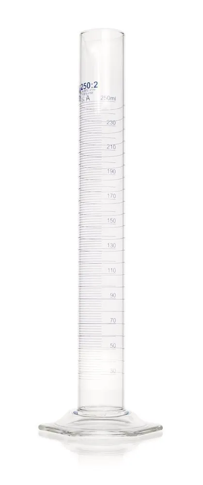 Cilindru gradat DURAN®-meas., cl. A, gradații albastre, 250 ml, gradații 2 ml, formă înaltă — Carl Roth, cod AKA7.1