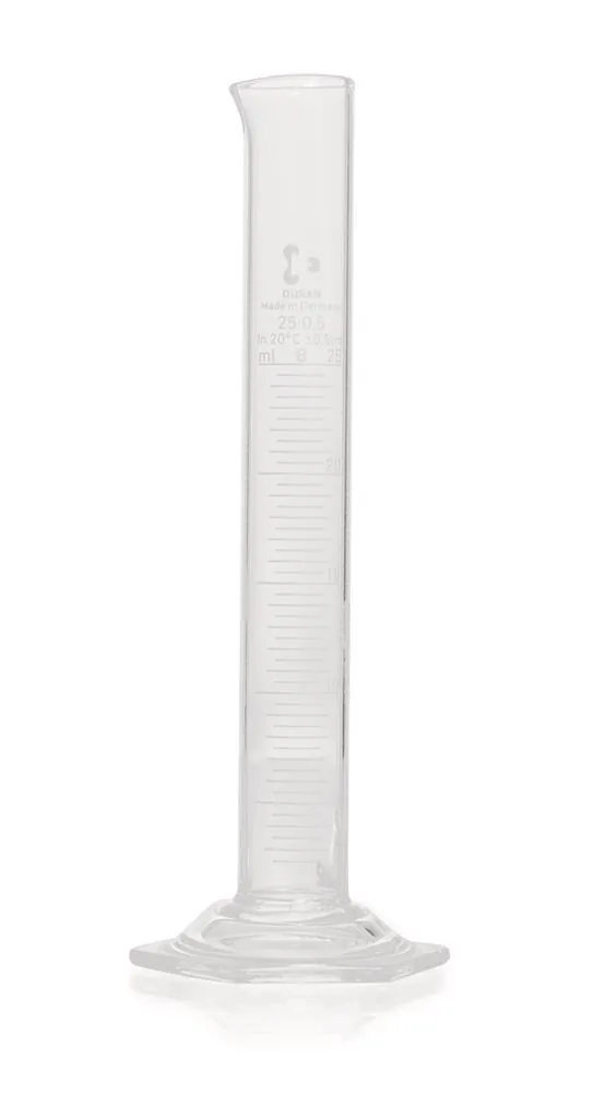 Cilindru gradat DURAN®-meas., cl.B, gradații albe, 25 ml, gradații 0.5 ml, formă înaltă — Carl Roth, cod AKC3.1