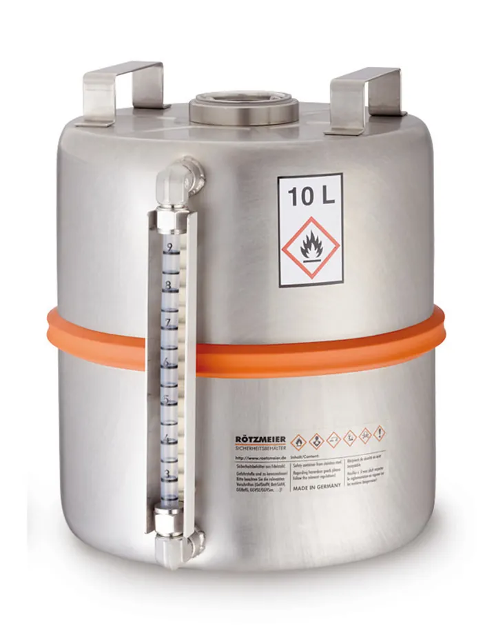 Recipient de colectare de siguranță cu, indicator de nivel, oțel inoxidabil, 10 l, 1 buc. — Carl Roth, cod ATA3.1
