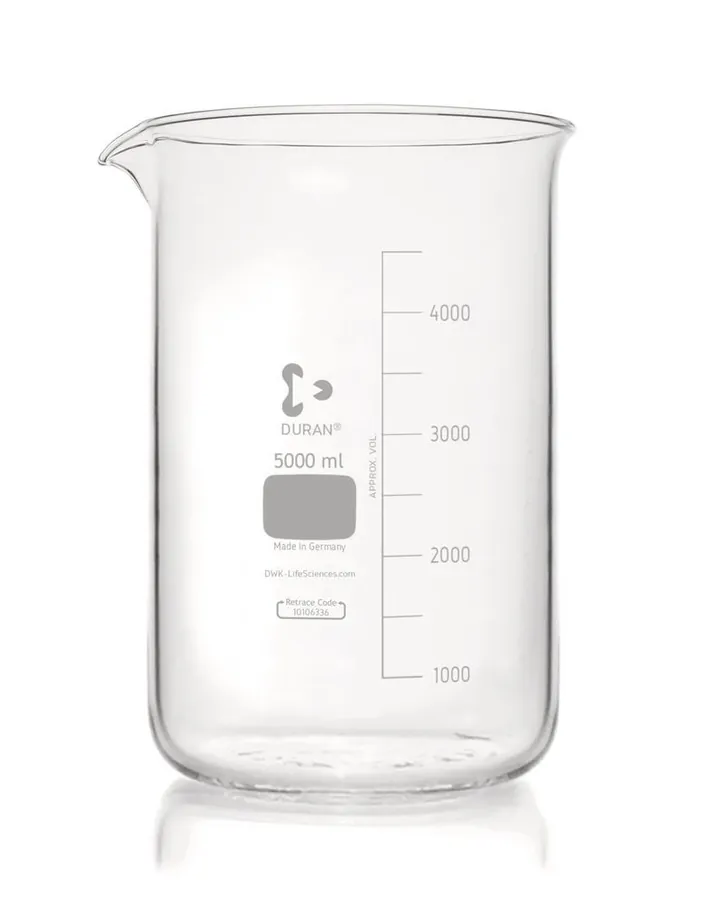 Pahar Berzelius, formă joasă, DURAN®, cu gradații și cioc, 5000 ml, 1 buc. — Carl Roth, cod C121.1