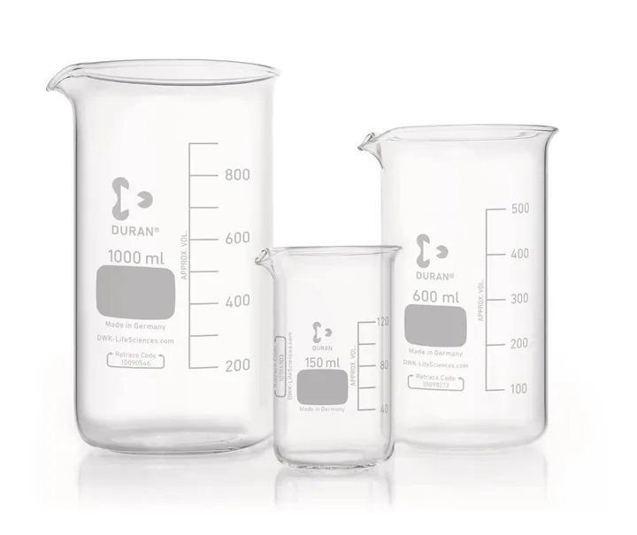 Pahare Berzelius, formă înaltă, DURAN®, cu gradații și cioc, 50 ml, 10 buc. — Carl Roth, cod C123.1