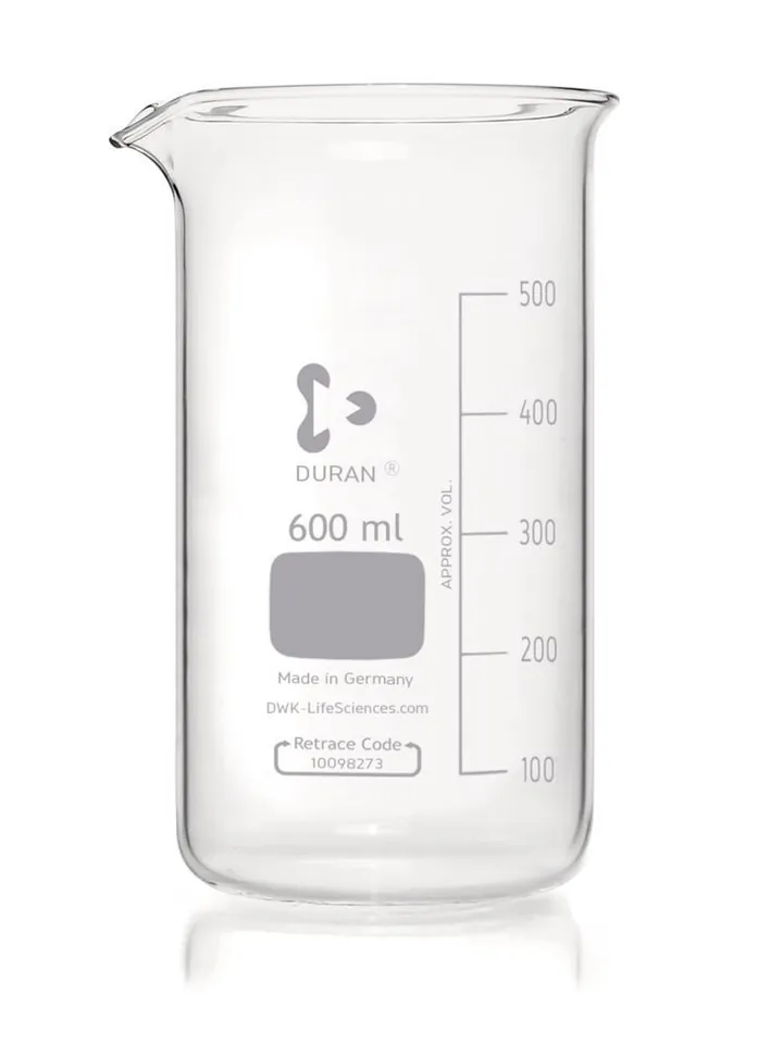 Pahare Berzelius, formă înaltă, DURAN®, cu gradații și cioc, 600 ml, 10 buc. — Carl Roth, cod C128.1