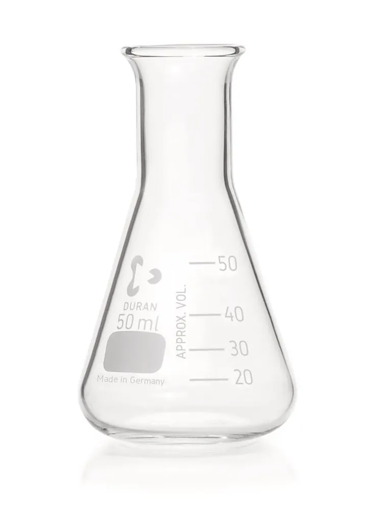 Baloane Erlenmeyer cu gât îngust, gradație DURAN®,, 50 ml, ISO 1773, 10 bucăți — Carl Roth, cod C134.1