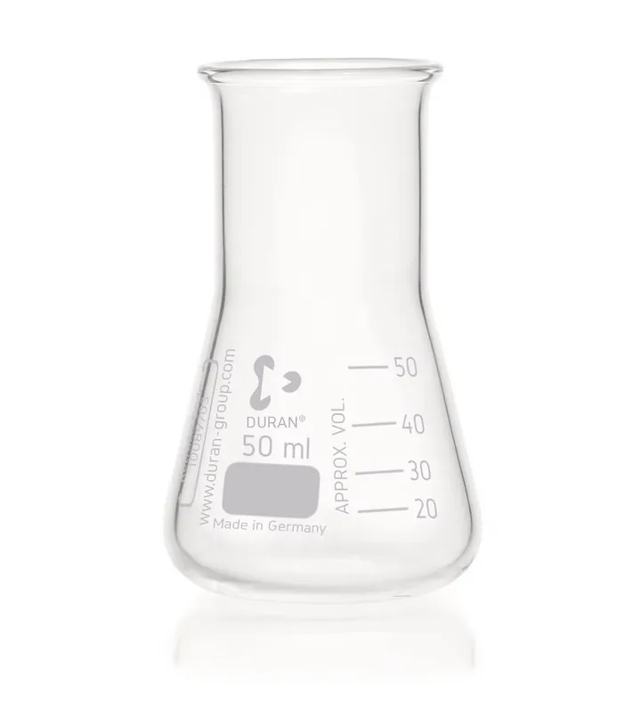 Baloane Erlenmeyer cu gât larg, scală DURAN®,, 50 ml, DIN 24450, 10 bucăți — Carl Roth, cod C145.1