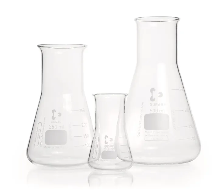 Baloane Erlenmeyer cu gât larg, scală DURAN®,, 100 ml, DIN 24450, 10 bucăți — Carl Roth, cod C146.1