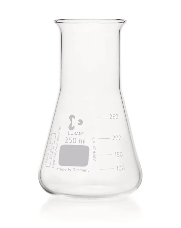 Baloane Erlenmeyer cu gât larg, scală DURAN®,, 250 ml, DIN 24450, 10 bucăți — Carl Roth, cod C148.1