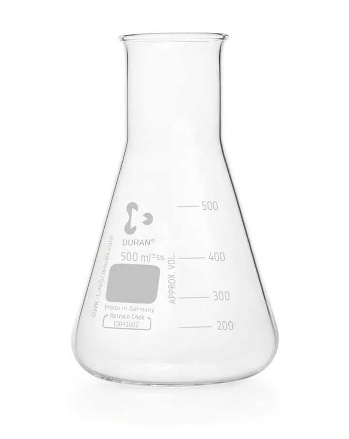 Baloane Erlenmeyer cu gât larg, scală DURAN®,, 500 ml, DIN 24450, 10 bucăți — Carl Roth, cod C150.1