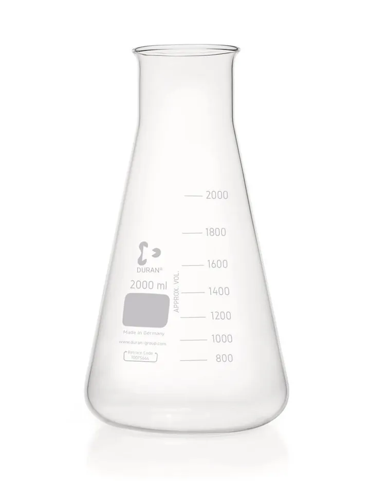 Balon Erlenmeyer cu gât larg, scală DURAN®,, 2000 ml, nu este în conformitate cu DIN — Carl Roth, cod C152.2