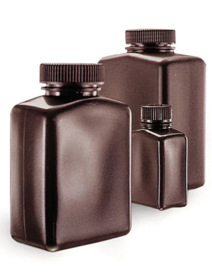 Flacoane dreptunghiulare cu gât larg, HDPE, ambră, 250 ml, 12 buc. — Carl Roth, cod C460.1