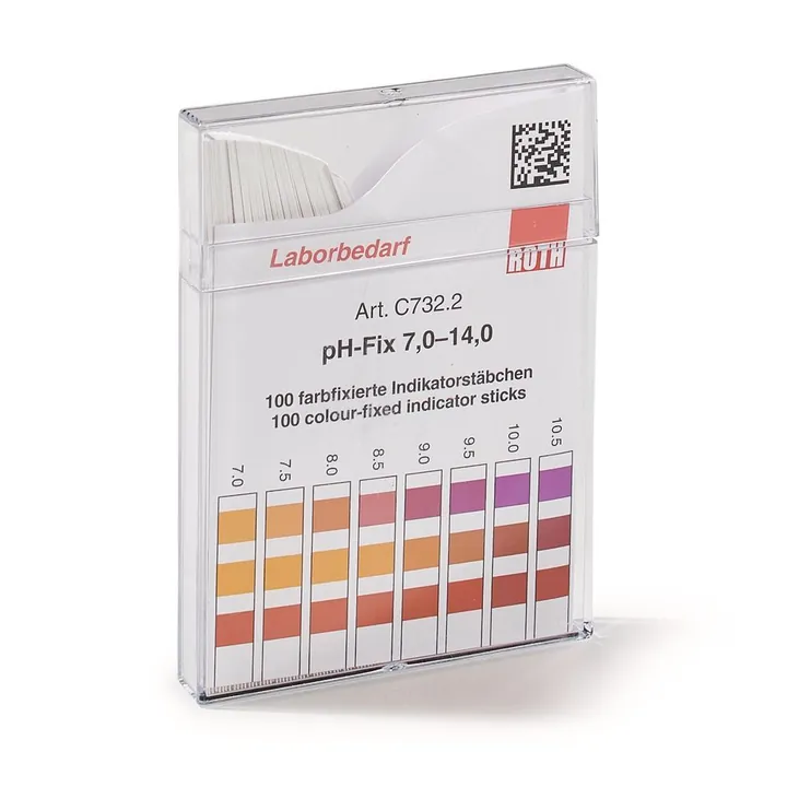 Benzi indicatoare universale pH-Fix, în cutie pătrată de plastic, pH 7 - 14, 100 bucăți — Carl Roth, cod C732.2