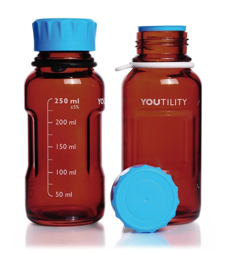 Sticle de laborator DURAN® YOUTILITY, sticlă brună, 250 ml, GL 45, 4 buc. — Carl Roth, cod CCX0.1