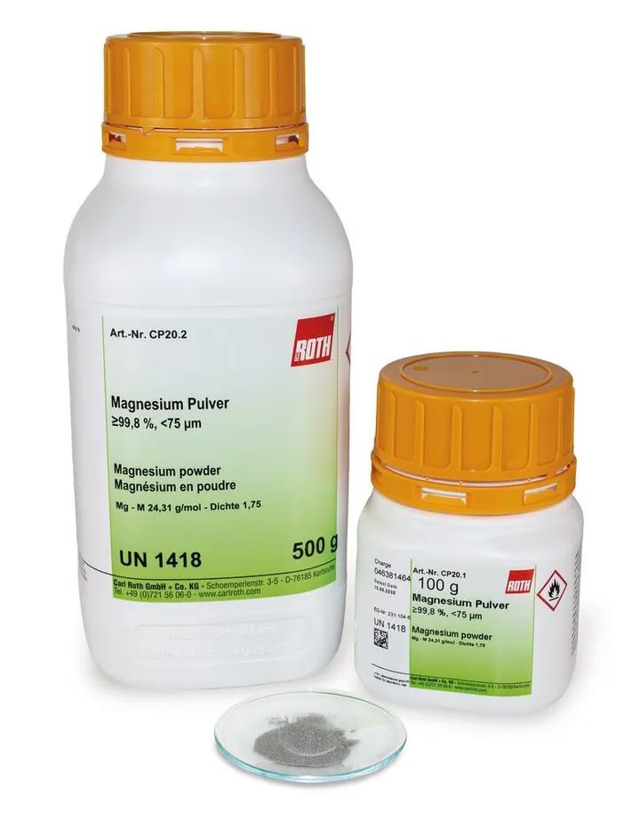 Pulbere de magneziu, min. 99,8 %, min. 75 µm, 100 g, plastic — Carl Roth, cod CP20.1