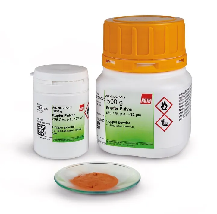Pulbere de cupru, min. 99,7 %, p.a., <63 µm, 100 g, plastic — Carl Roth, cod CP21.1
