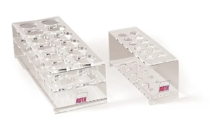 Rotilabo®-test stativ pentru eprubete, sticlă acrilică, 11 x 3 orificii, Ø orificiu 18 mm — Carl Roth, cod CPX1.1